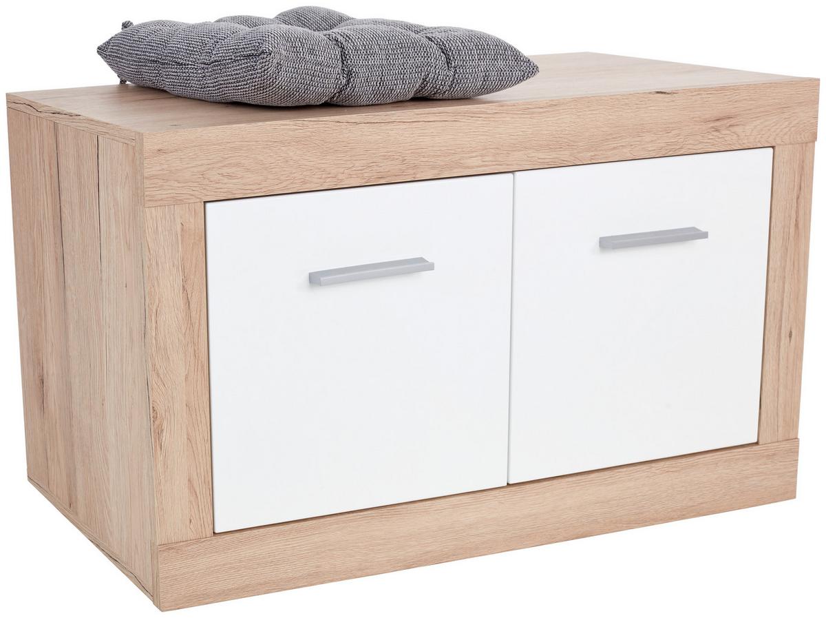 Bancă pentru hol Malta - alb/culoare lemn stejar, Modern, material pe bază de lemn (94,9/49,2/36cm) - Modern Living