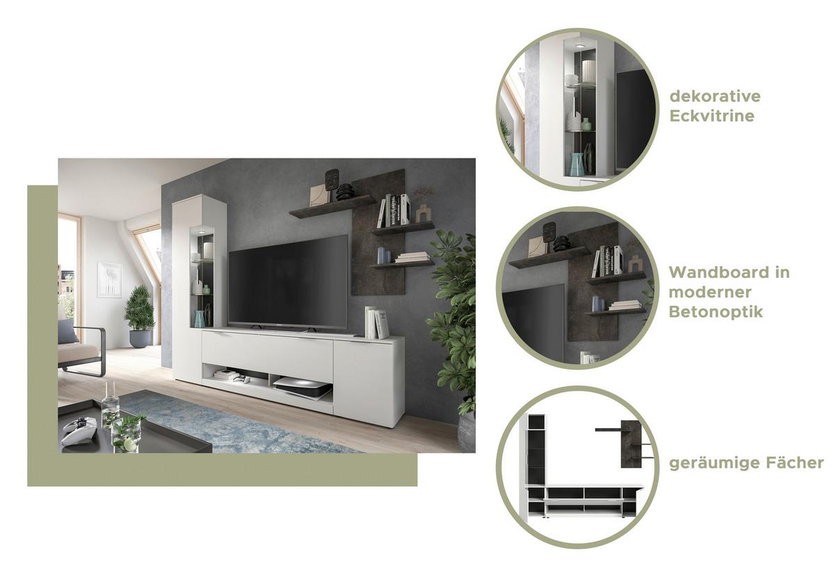 Dnevni Regal Ben - srebrne barve/siva, Design, umetna masa/steklo (250/190/35cm) - Livetastic