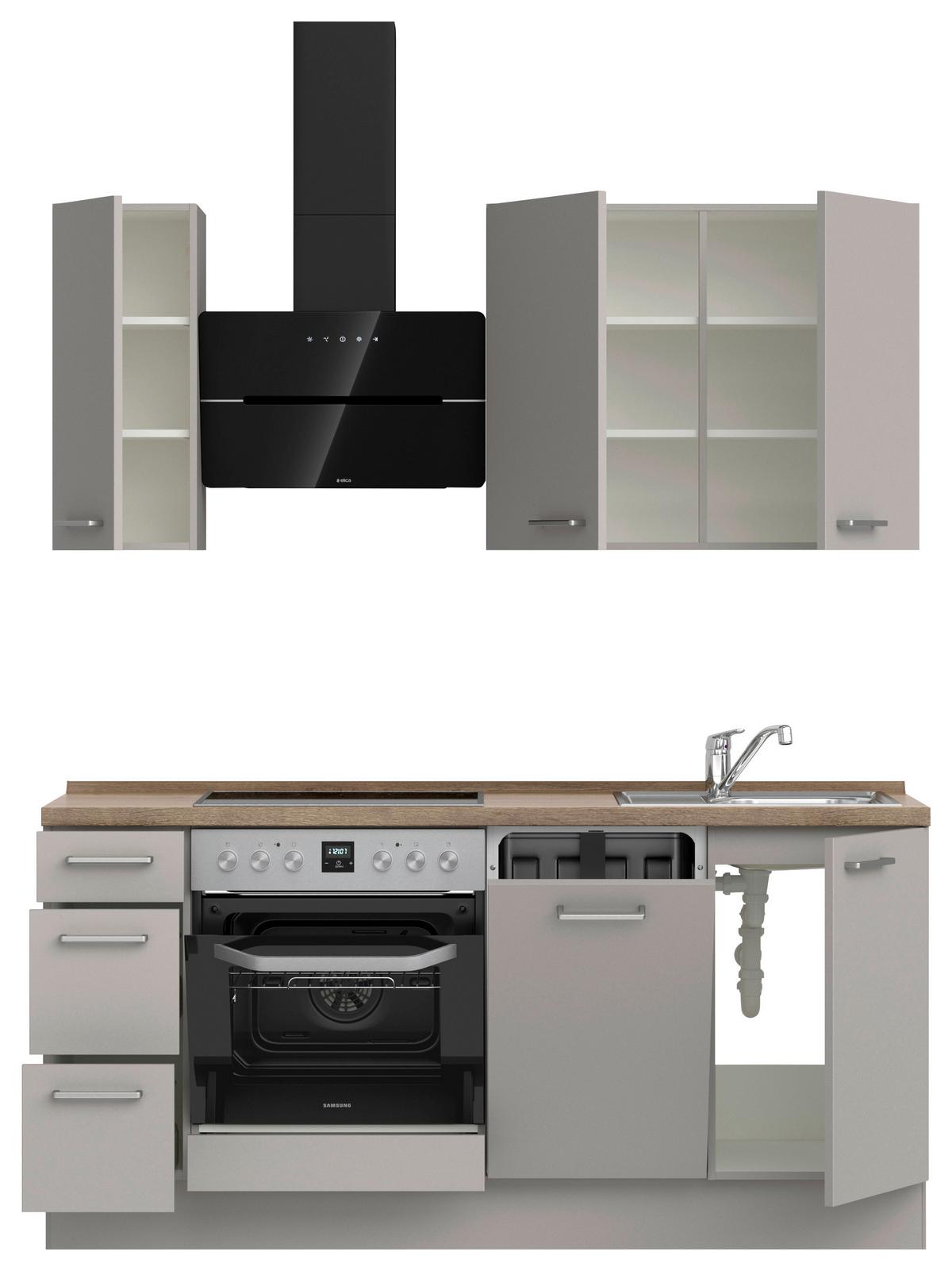 Küchenblock Touch High m. Geräten Grau - Eiche dunkel/Edelstahlfarben, MODERN, Holzwerkstoff/Metall (180cm) - Nobilia