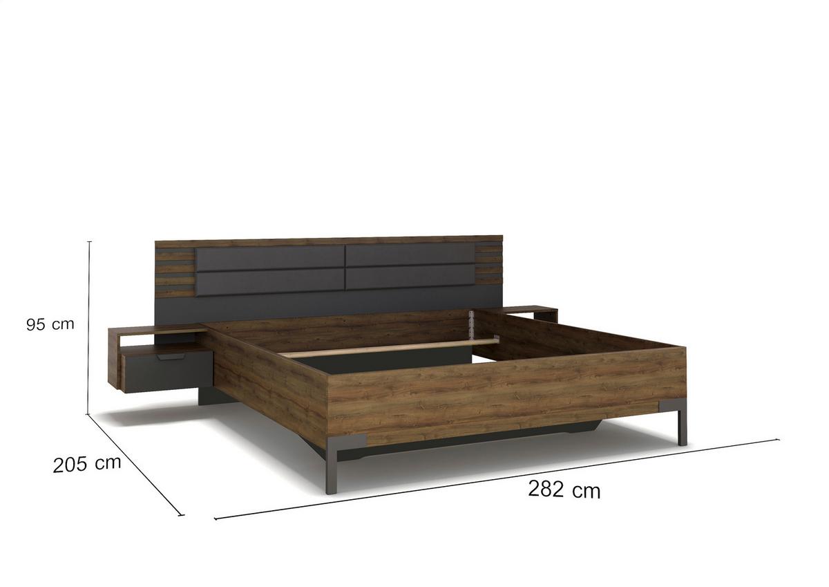 Bettanlage Barea ca. 180x200 cm Grau/Eiche dunkel - Eiche dunkel/Dunkelgrau, MODERN, Holzwerkstoff/Textil (180/200cm) - Rauch Möbel