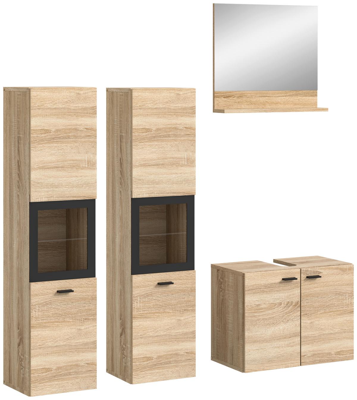 Kopalnica Boston, Hrast - črna/hrast sonoma, Moderno, umetna masa/steklo (117cm) - MID.YOU