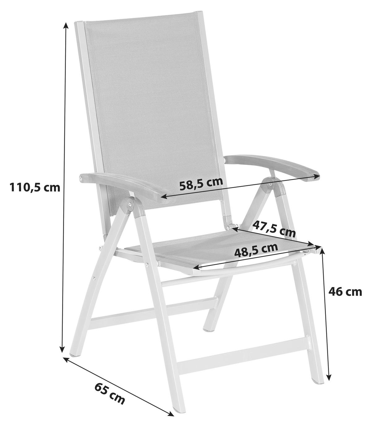 Vrtni Stol Naxos, Aluminij, Zložljiv - srebrne barve/siva, Romantika, kovina/tekstil (58,5/110,5/65cm) - Gardenson