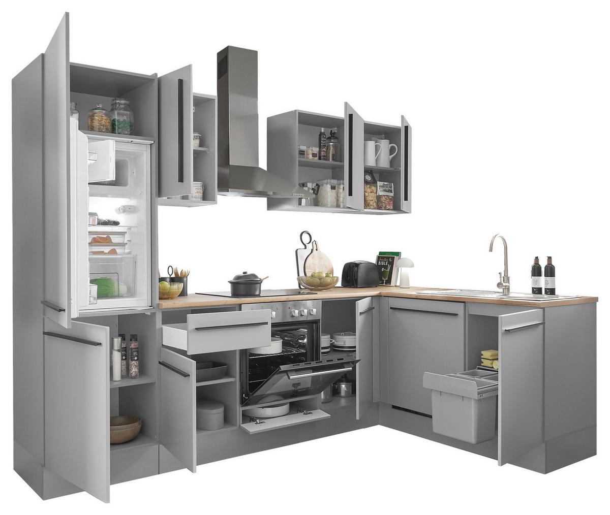 Eckküche Denver ca.280x175 cm Grau - Eichefarben/Schwarz, Design, Holzwerkstoff/Kunststoff (280/175cm) - P & B