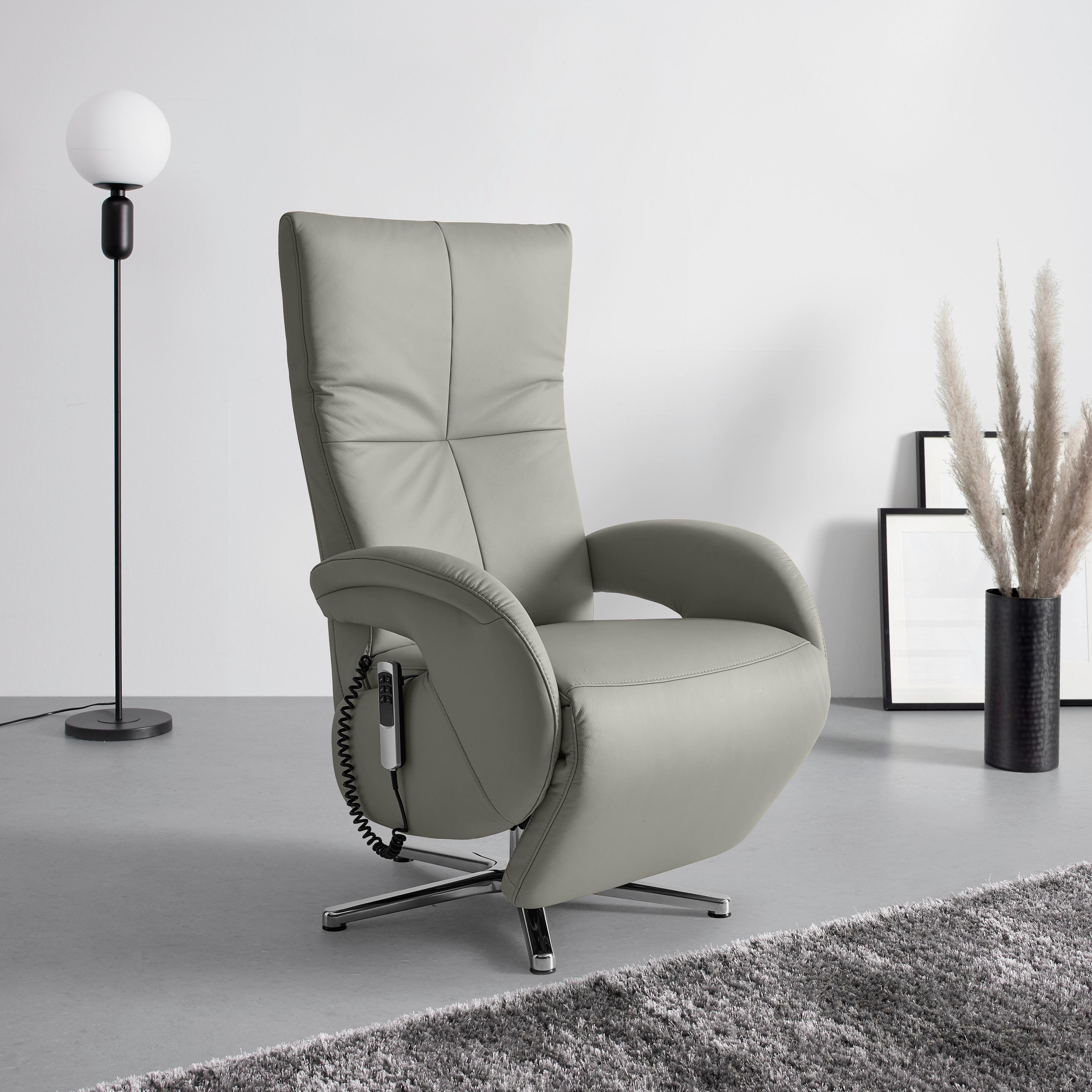 Relaxsessel Sitting 2 Graublau - Chromfarben/Graublau, MODERN, Leder (70/111/80cm) - Premium Living