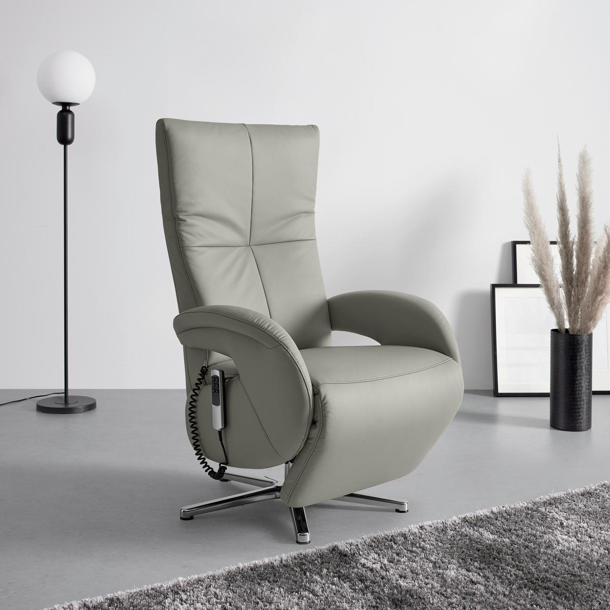 Relaxsessel Sitting 2 Graublau - Chromfarben/Graublau, MODERN, Leder (70/111/80cm) - Premium Living