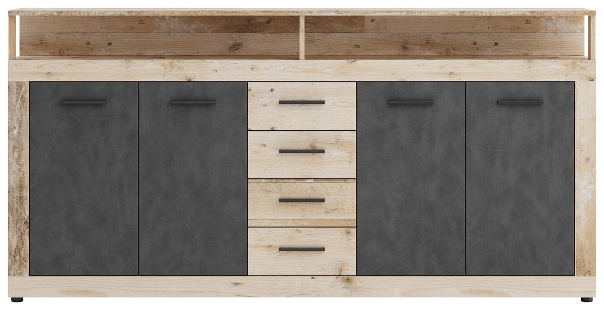 Široka Komoda Lupo, Antracit, Barva Hrasta - barve hrasta/antracit, Design, umetna masa/leseni material (190/96/32cm) - MID.YOU