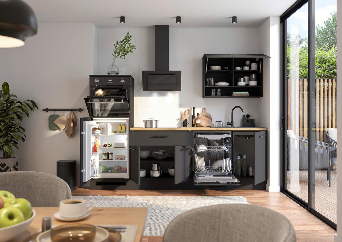 Konyhablokk Gépek Nélkül Berlin Zb 260 Black +bel. - fekete/Artisan tölgy, Design, faalapú anyag/fém (260cm) - MID.YOU