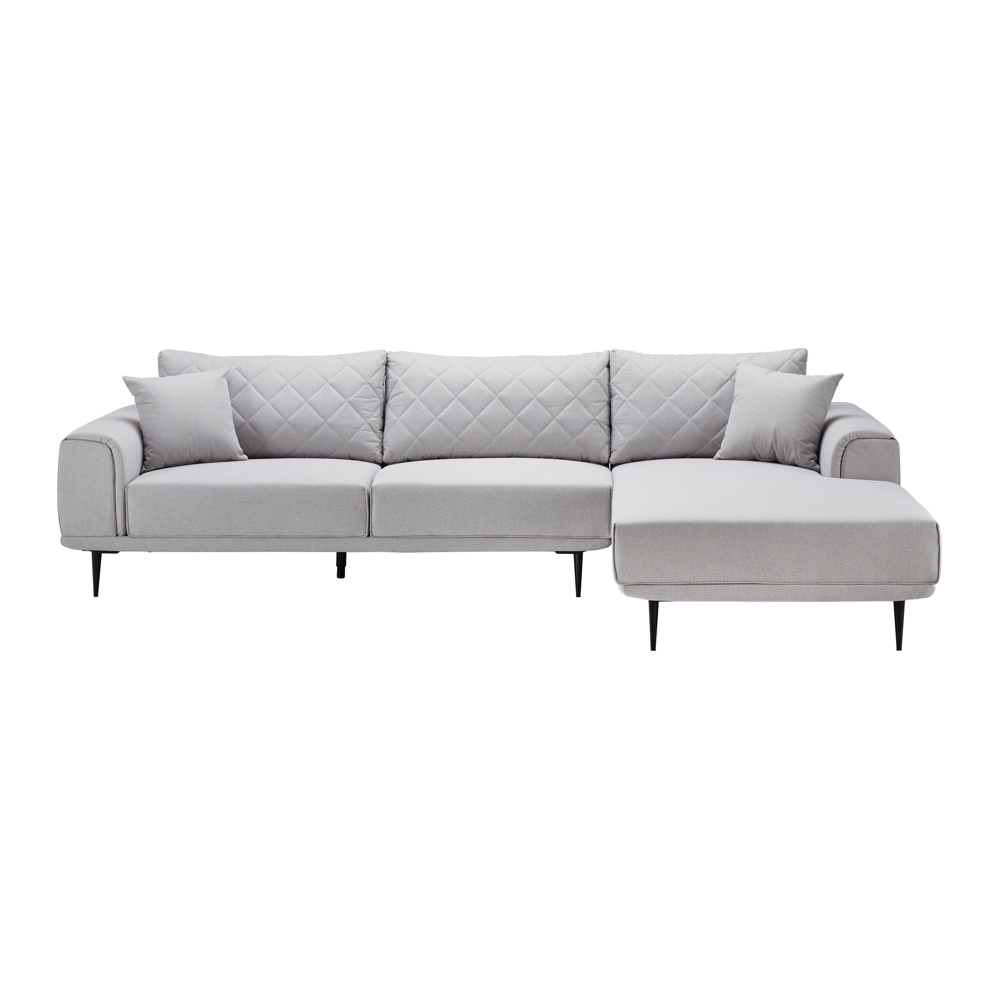 Ecksofa, hellgrau, "Elvy" - Hellgrau/Schwarz, Modern, Holz/Textil (301/69/176cm) - Bessagi Home