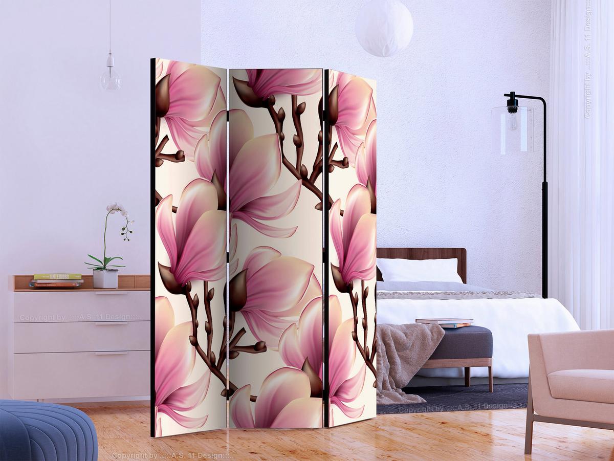 Paravan Blooming Magnolias, Dvostranski, 3-Delni - pink/rjava, Basics, tekstil/les (135/172/3cm) - artgeist