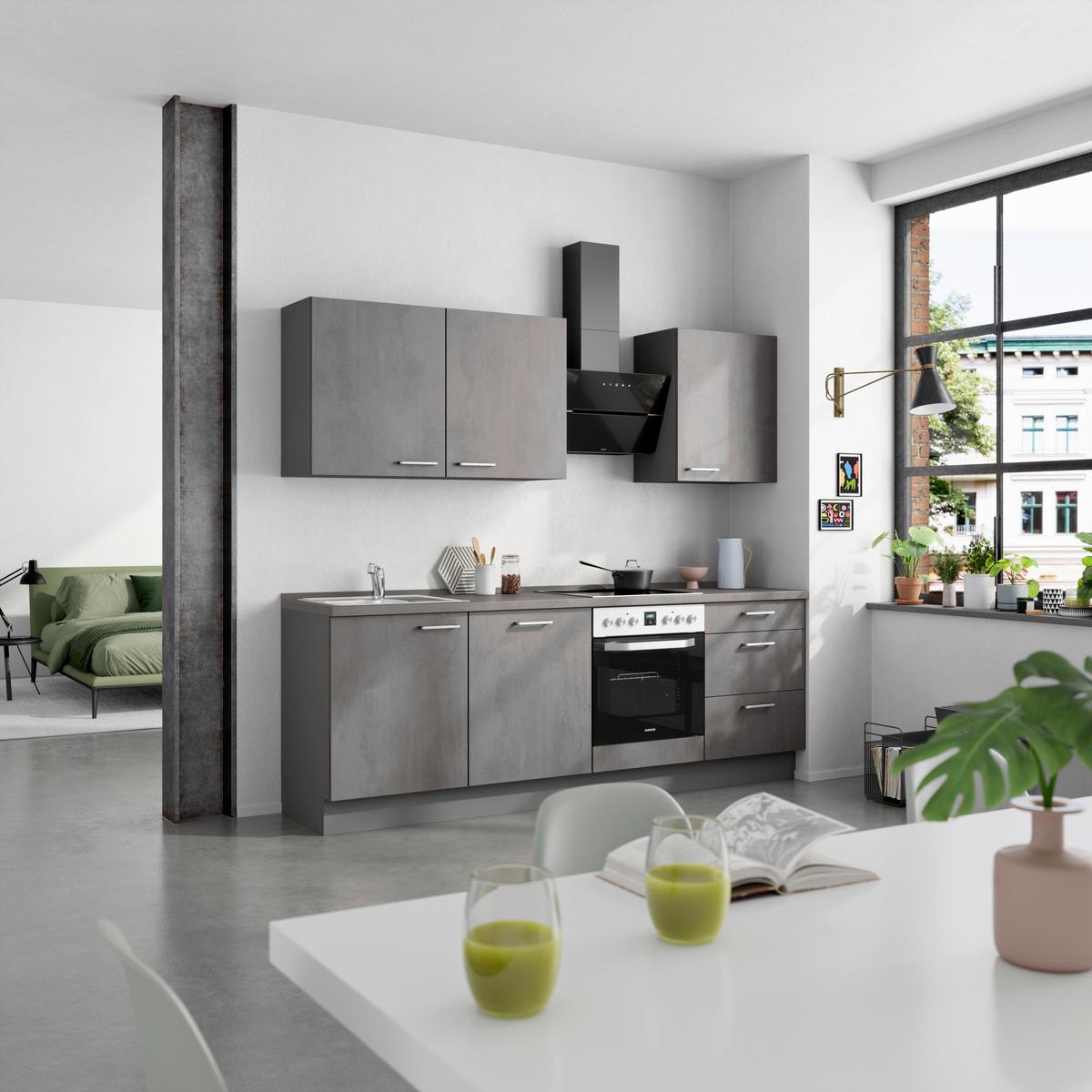 Küchenblock Riva High m. Geräten Schieferfarben - Schieferfarben/Edelstahlfarben, MODERN, Holzwerkstoff/Metall (240cm) - Nobilia
