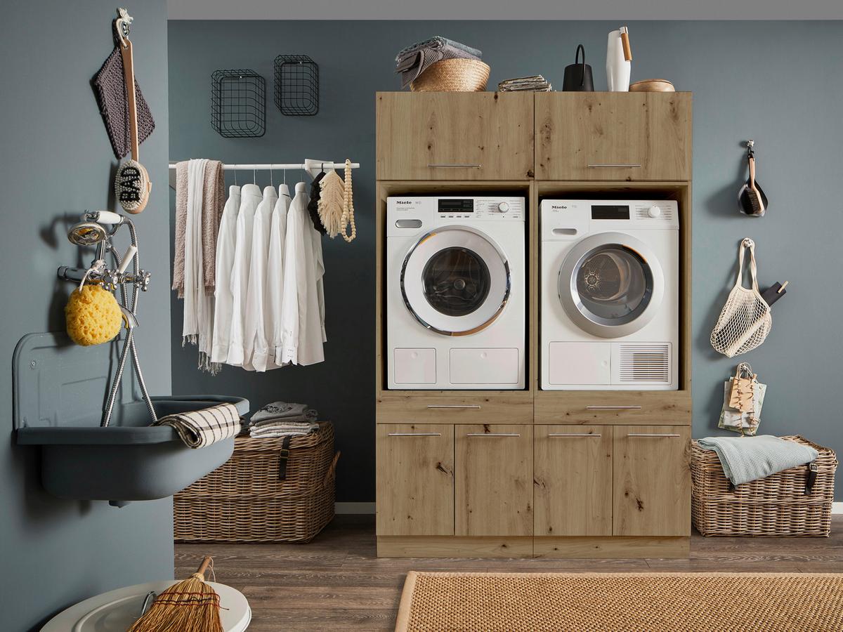 Waschmaschinenverbau in Eiche Artisan - Silberfarben/Schwarz, Konventionell, Holzwerkstoff/Kunststoff (67,5/162/67,5cm) - Mömax