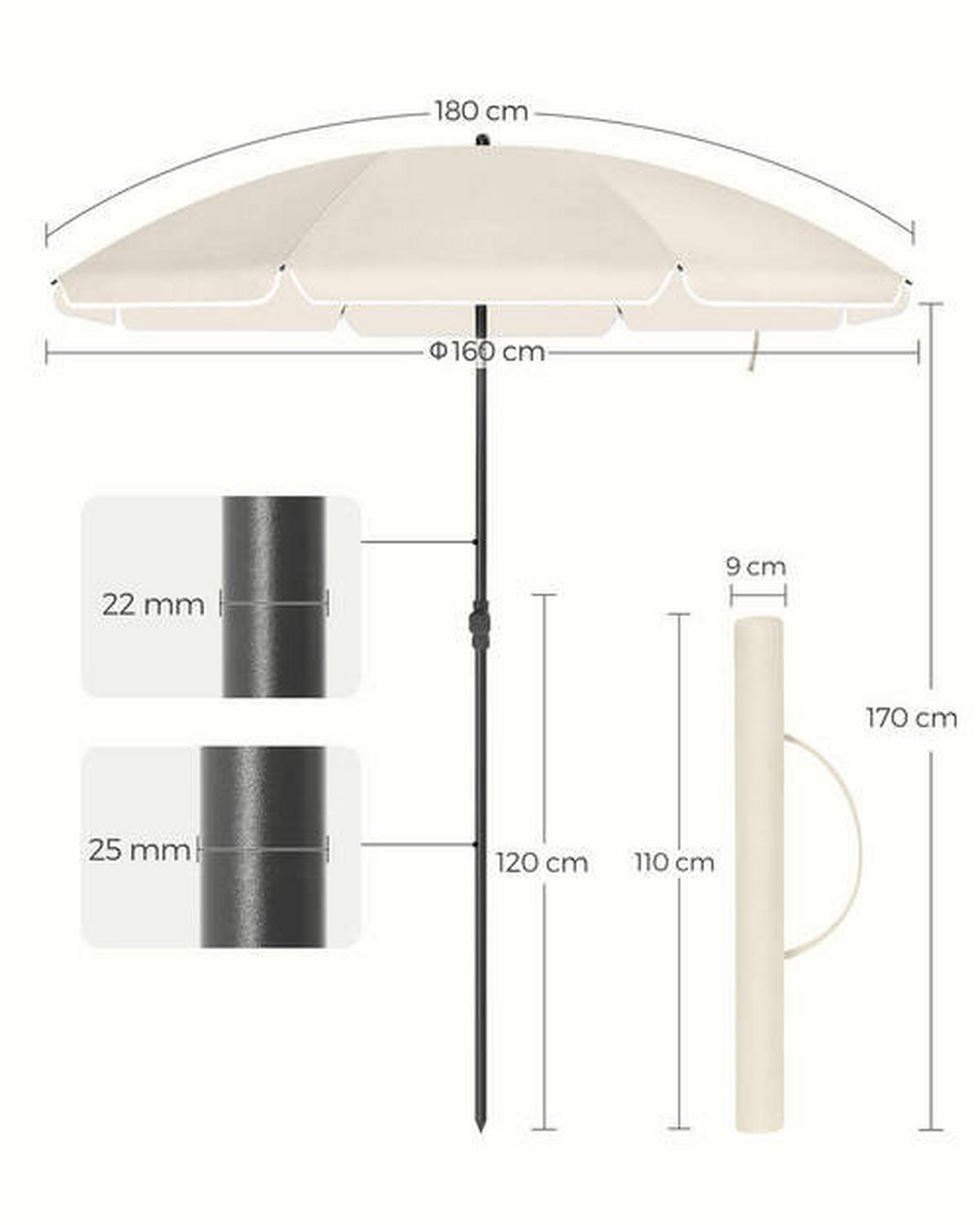 Sonnenschirm Beige/Schwarz ca. 160x160cm - Beige/Schwarz, Basics, Textil/Metall (160/160cm) - Modante