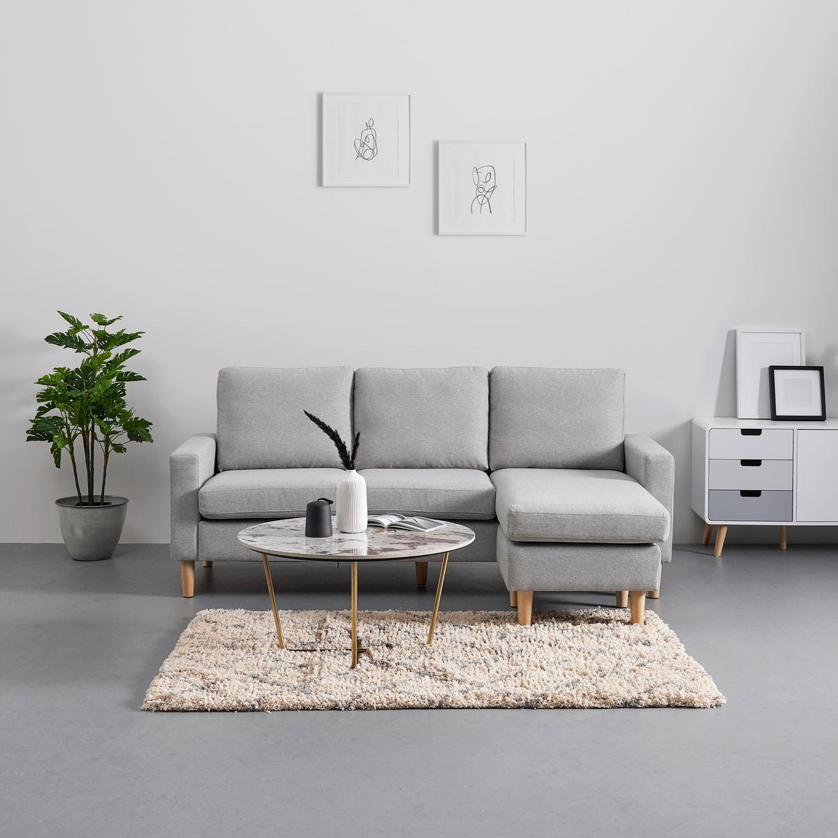 Wohnlandschaft Neomie Hellgrau Leinenoptik - Hellgrau/Naturfarben, Modern, Holz/Textil (198/86/78-135cm) - Bessagi Home