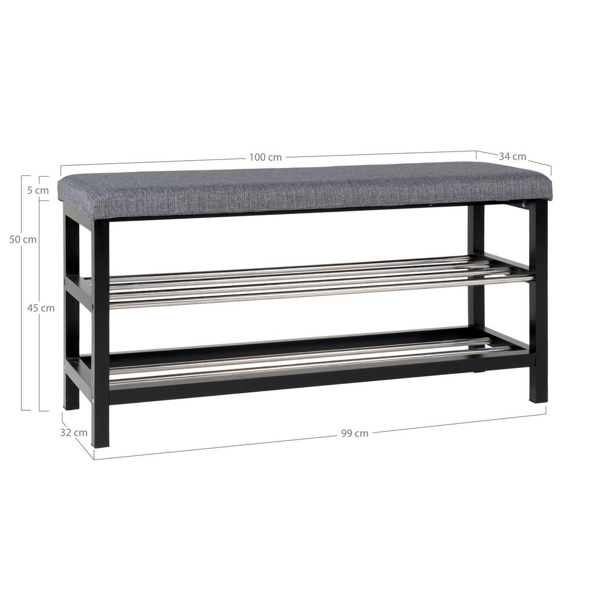 Schuhbank Padova Schwarz - Schwarz/Grau, Design, Holz/Textil (100/50/34cm) - MID.YOU