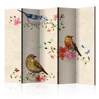 Paravan Bird Song I, 5-Delni, Dvostranski - barve šampanjca/večbarvno, Basics, tekstil/les (225/172/3cm) - artgeist