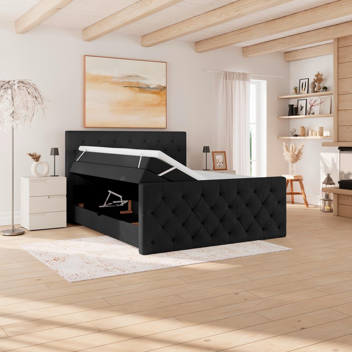 Boxspring Krevet Elio - bež/crna, Romantično / ladanjski, tekstil/plastika (160/200cm) - Modern Living