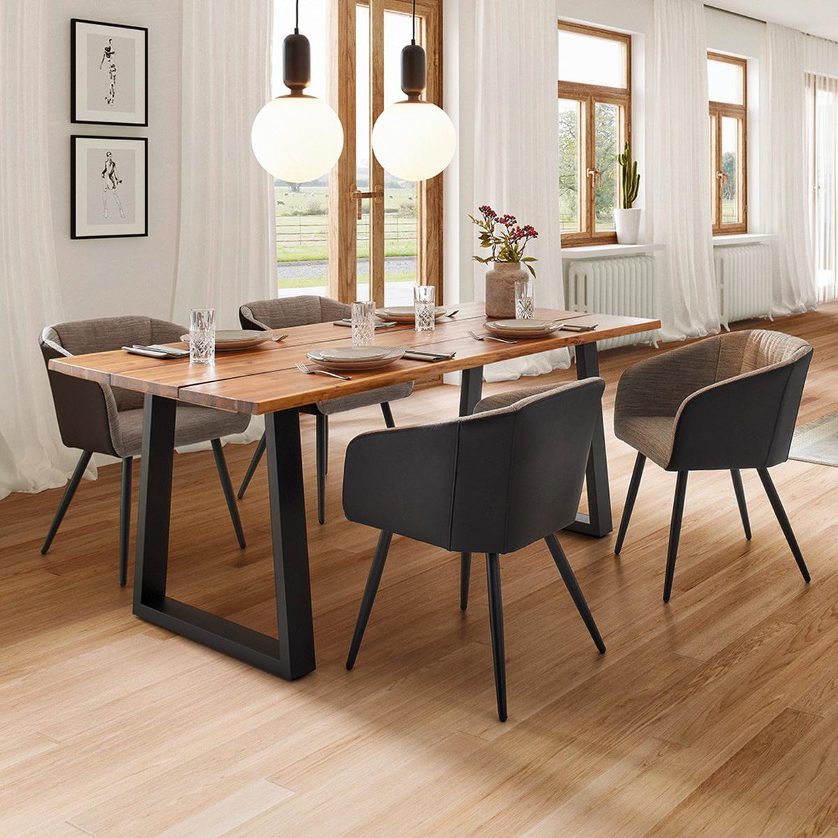 KRZESŁO Z PODŁOKIETNIKAMI BIANCO - czarny/szary, Modern, skóra/metal (55,5/75,5/58cm) - Bessagi Home