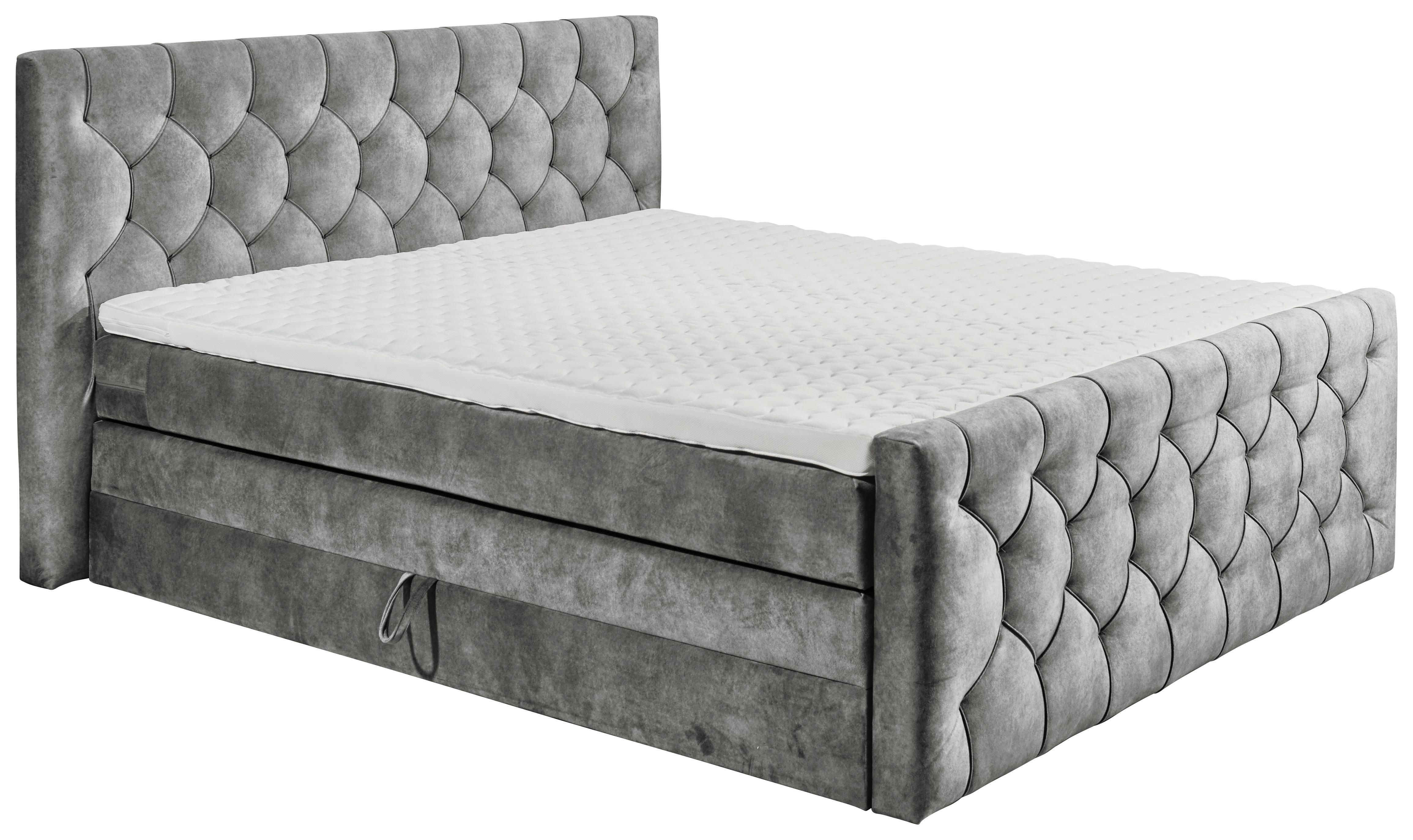 Boxspringbett Cashfield 8 ca. 180x200 cm Grau - Grau, MODERN, Holzwerkstoff/Kunststoff (180/200cm) - MID.YOU