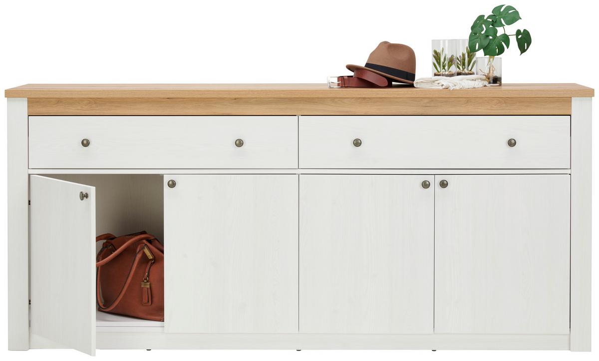Komoda Rovigio, Barva Hrasta, Bela - bela/hrast san remo, Basics, kovina/umetna masa (201,5/90,5/42,5cm) - Landscape