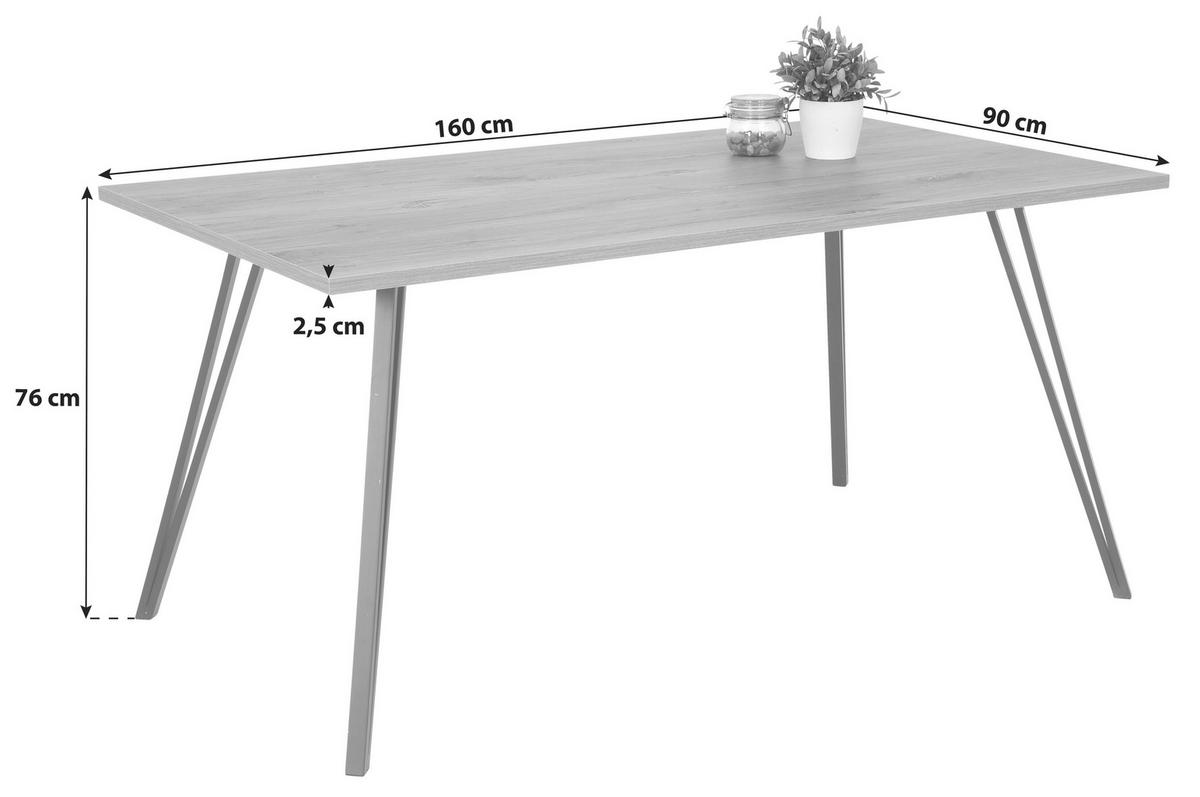Jedilna Miza Oksana, Ca. 160 X 90 Cm - črna/barve hrasta, Moderno, kovina/leseni material (160/76/90cm)