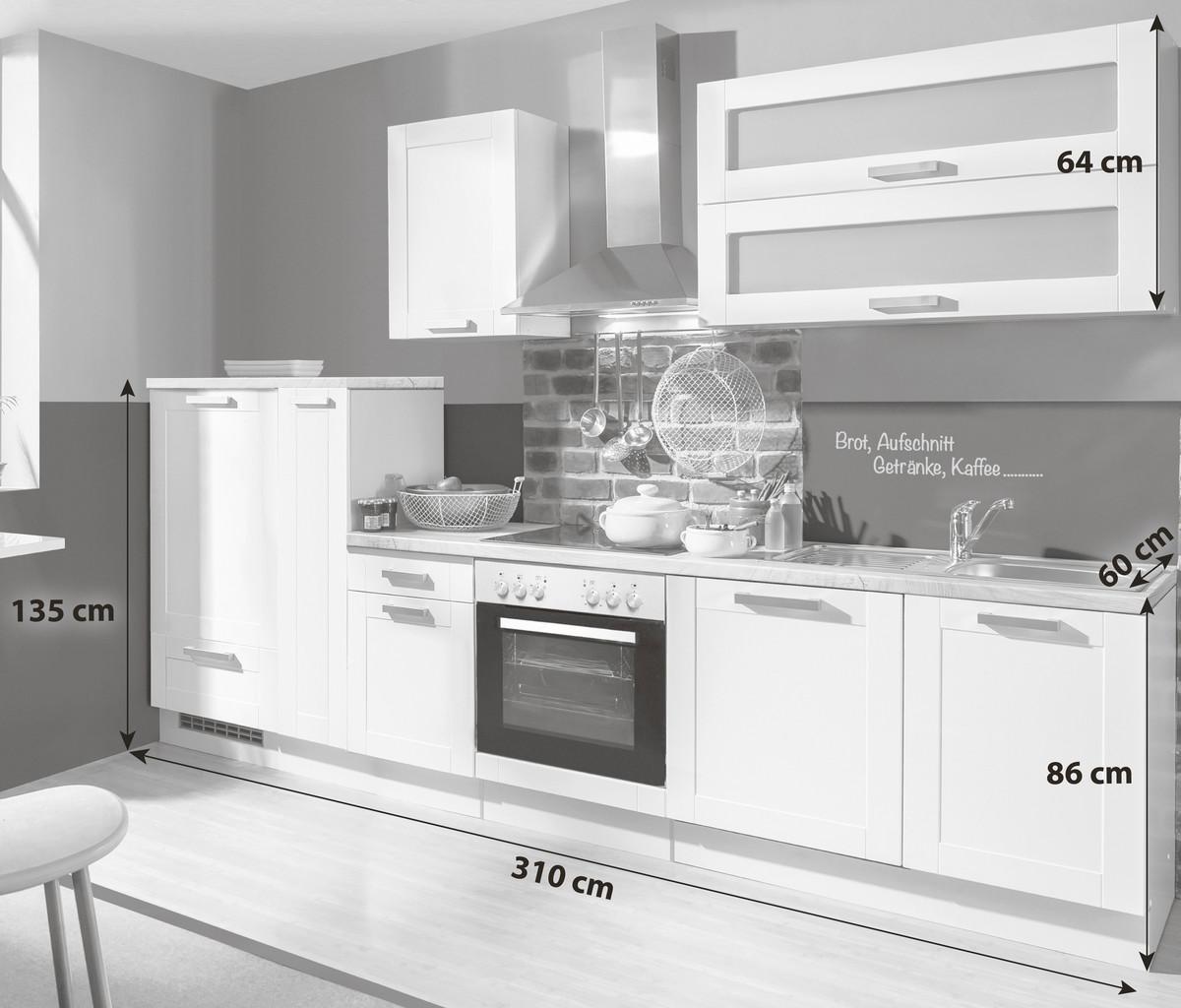 Küchenblock White-Premium Weiß B: ca. 310 cm - Silberfarben/Weiß, KONVENTIONELL, Holzwerkstoff/Kunststoff (310cm) - Menke