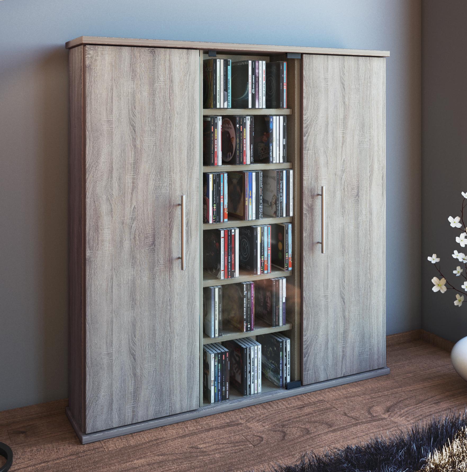 CD-Regal Santo in Eichefarbe, B: 86 cm - Eichefarben, KONVENTIONELL, Glas/Holzwerkstoff (86/91,5/18cm) - MID.YOU