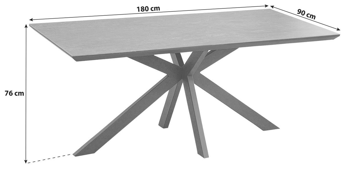 Jedilna Miza Steve, Črna, Keramična Plošča, 180x90 - črna, Moderno, kovina/leseni material (180/76/90cm)