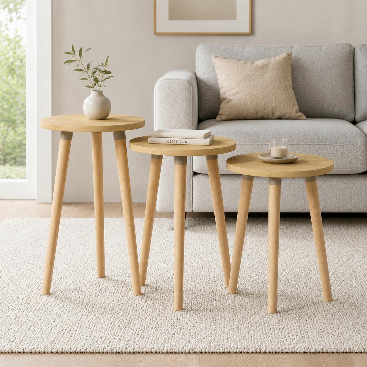 Beistelltischset Barilo 3-tlg. Honigeiche - Honigeiche, Design, Holzwerkstoff (33,5/33,5/52cm) - MID.YOU