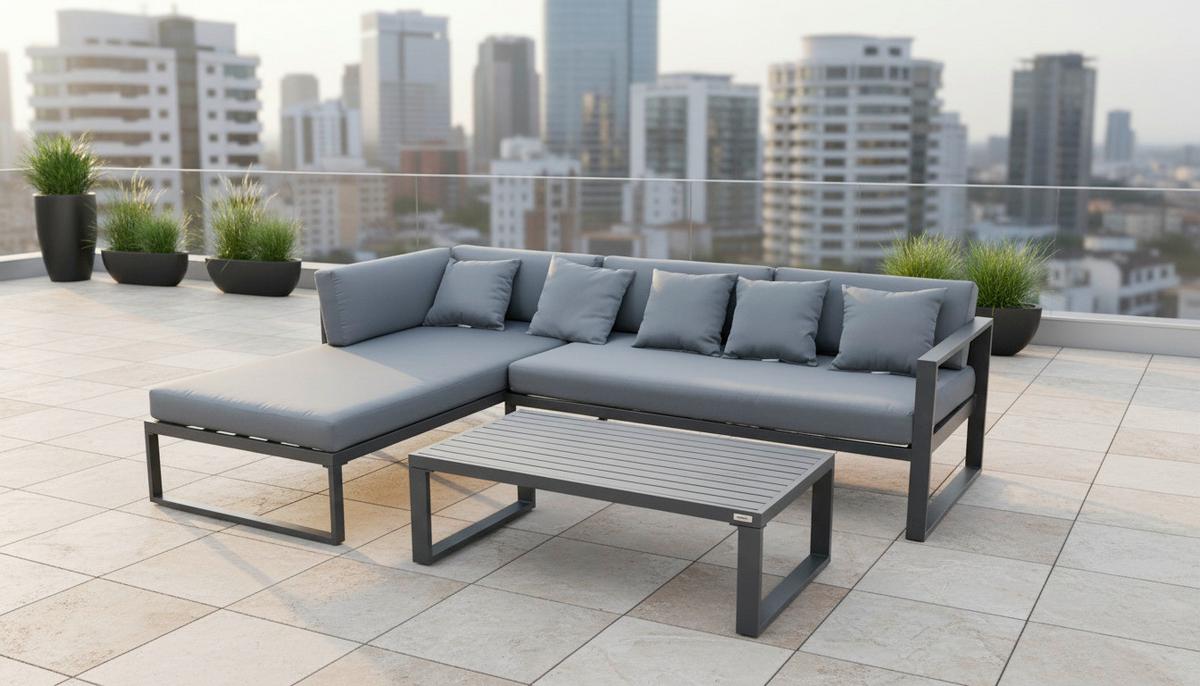 KOMPLET MEBLI TARASOWYCH AMORE - antracytowy/szary, Modern, metal/tkanina (180/248cm) - Ambia Garden