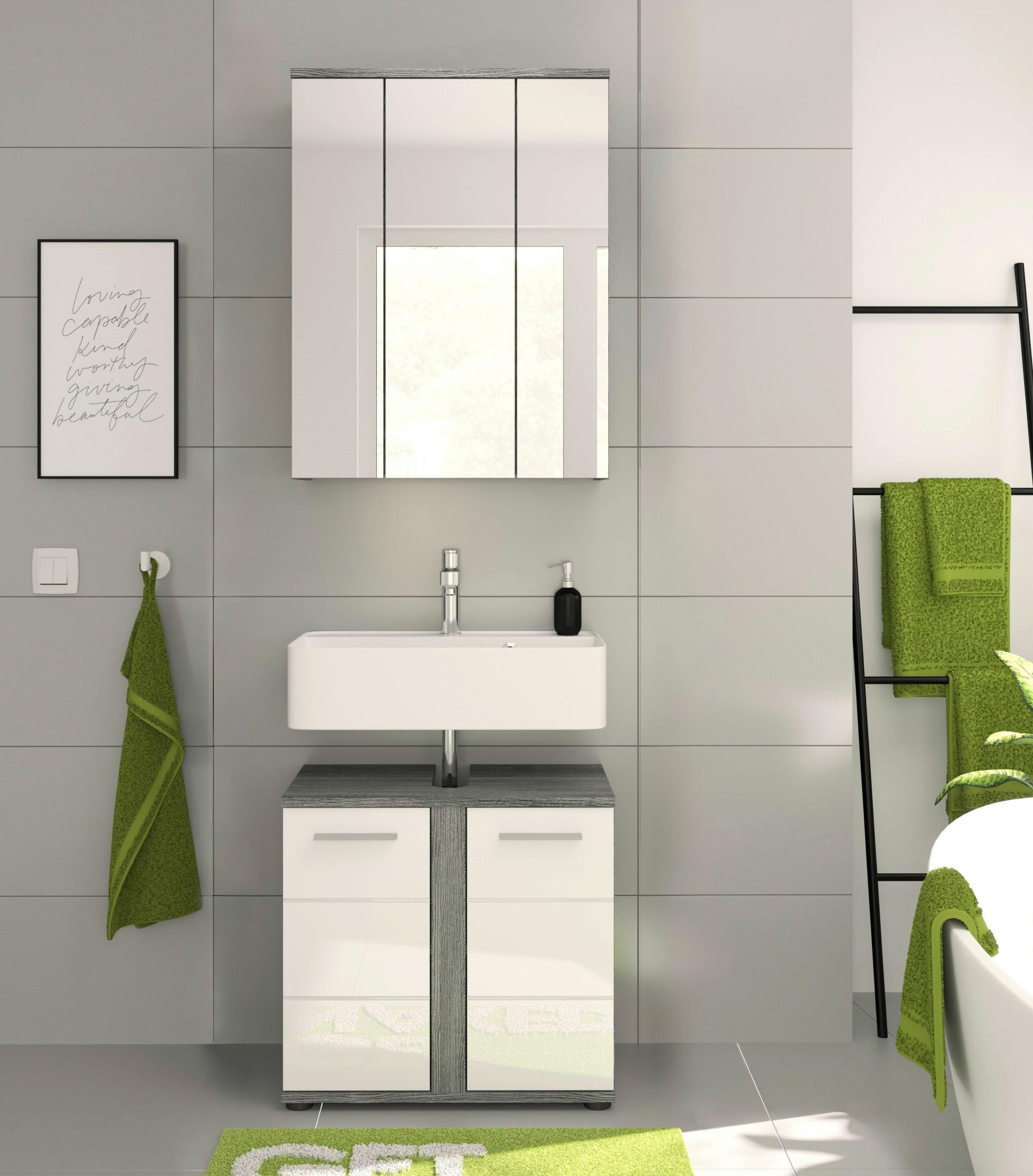 Badezimmer-Set BLAKE 2-teilig, Weiß Hochglanz - Weiß Hochglanz/Silberfarben, MODERN, Glas/Holzwerkstoff (60cm) - MID.YOU