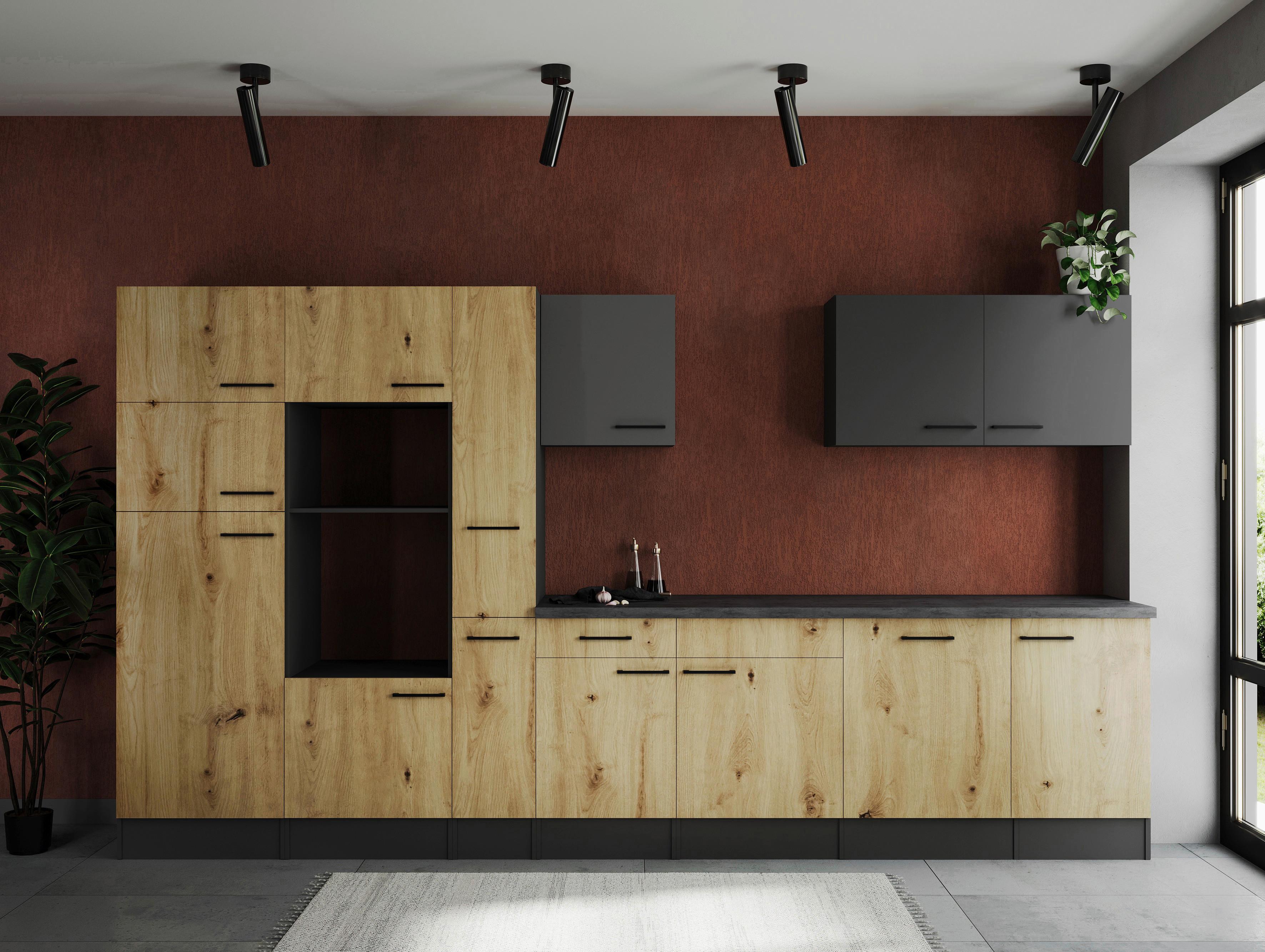 Kuhinjski Blok Brez Aparatov Oliver, 370cm - siva/črna, Design, kovina/leseni material (370cm) - Respekta