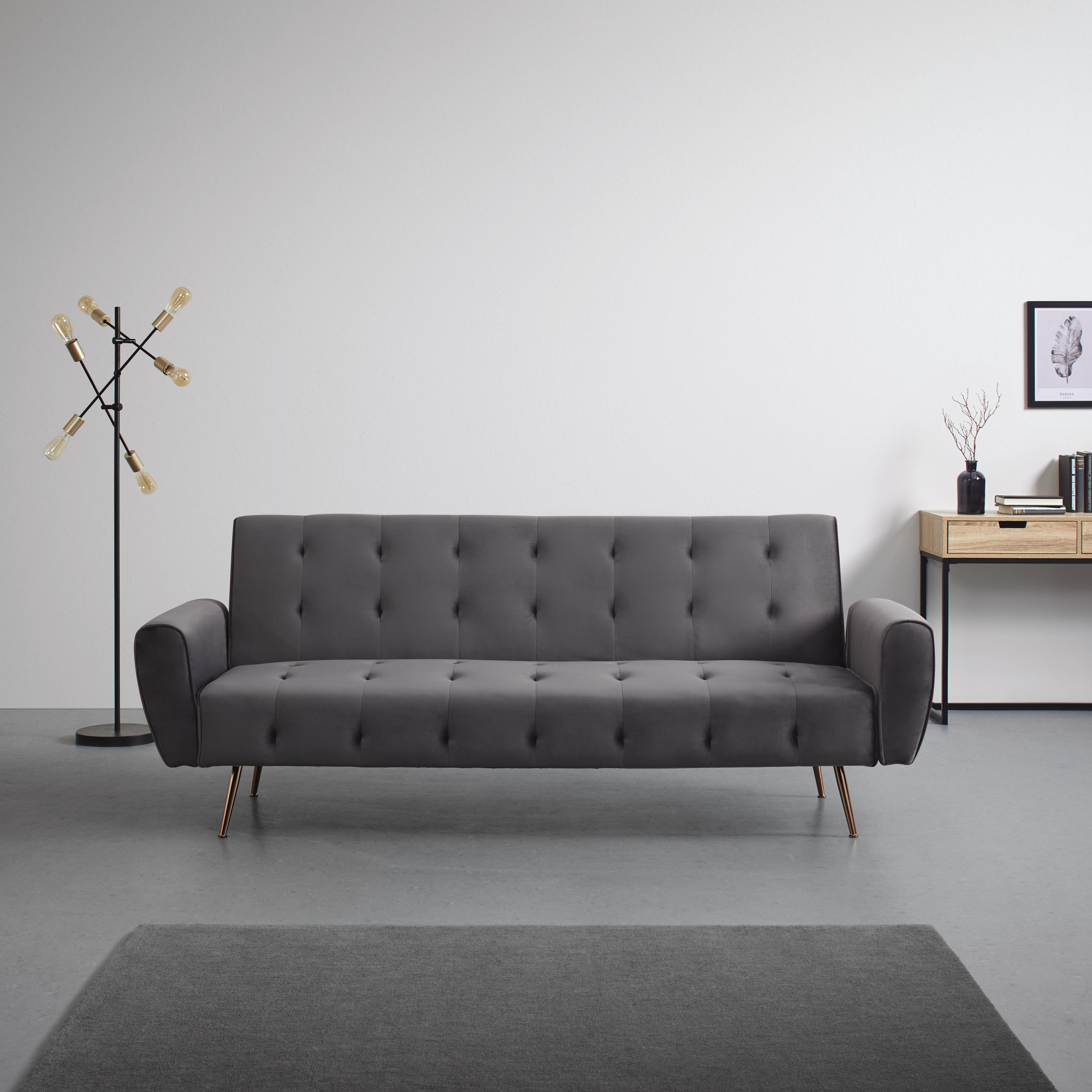 Sofa mit Schlaffunktion in Grau 'Megan' - Goldfarben/Grau, MODERN, Holz/Textil (209/83/83cm) - Bessagi Home