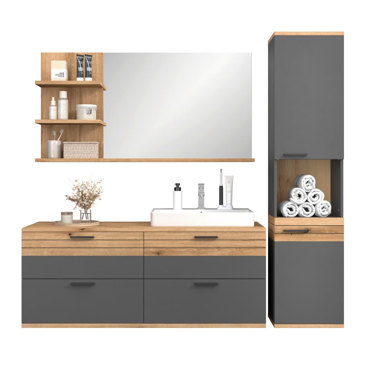 Umivalniška Enota Z Umivalnikom, Cotlu, Antracit - črna/barve hrasta, Moderno, kovina/leseni material (140/57/48cm) - James Wood