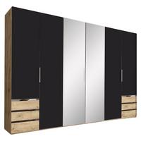 Drehtürenschrank Level 36A mit Spiegel ca.300cm Graphitfarben - Chromfarben/Eichefarben, MODERN, Glas/Holzwerkstoff (300/216/58cm) - MID.YOU