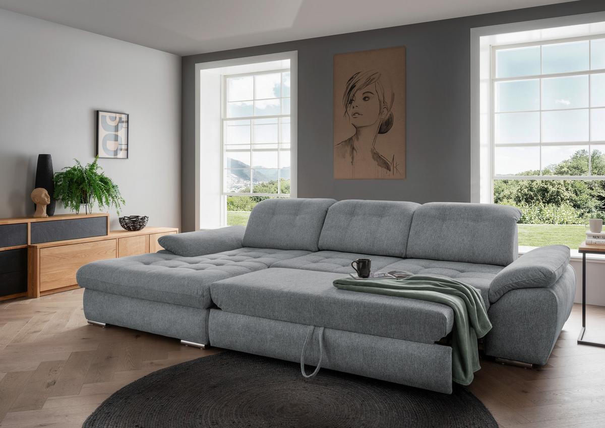 Ecksofa Rigatti mit Bettkasten ca. 184x314 cm Silberfarben - Chromfarben/Anthrazit, MODERN, Textil/Metall (184/314cm) - Livetastic