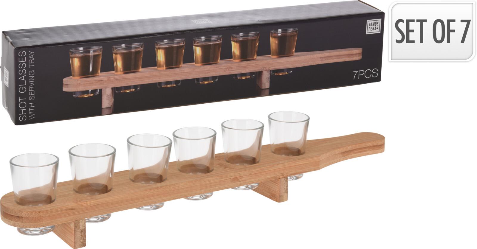 Set Čaša 7/1 Shot - Moderno, staklo/drvo (45/6/6cm)