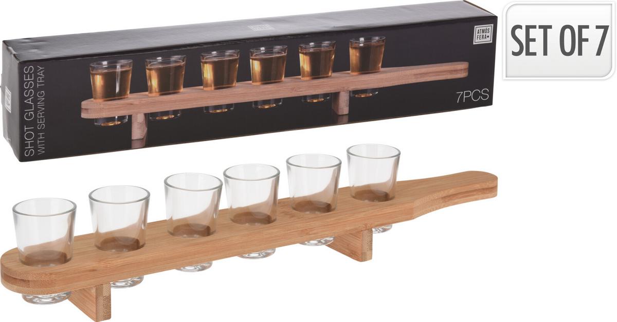 Set Čaša 7/1 Shot - Moderno, staklo/drvo (45/6/6cm)