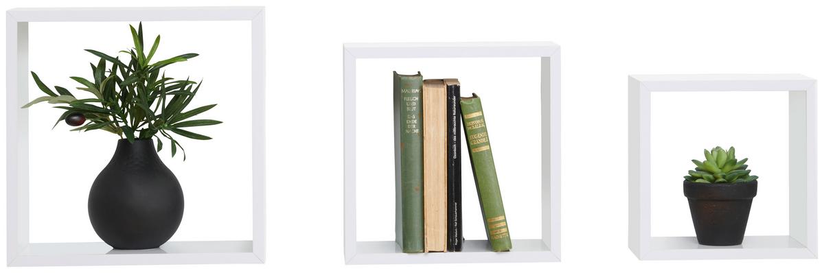 ZESTAW REGAŁÓW ŚCIENNYCH TRIO - biały, Basics, materiał drewnopochodny (20-28/20-28/12cm) - Xora