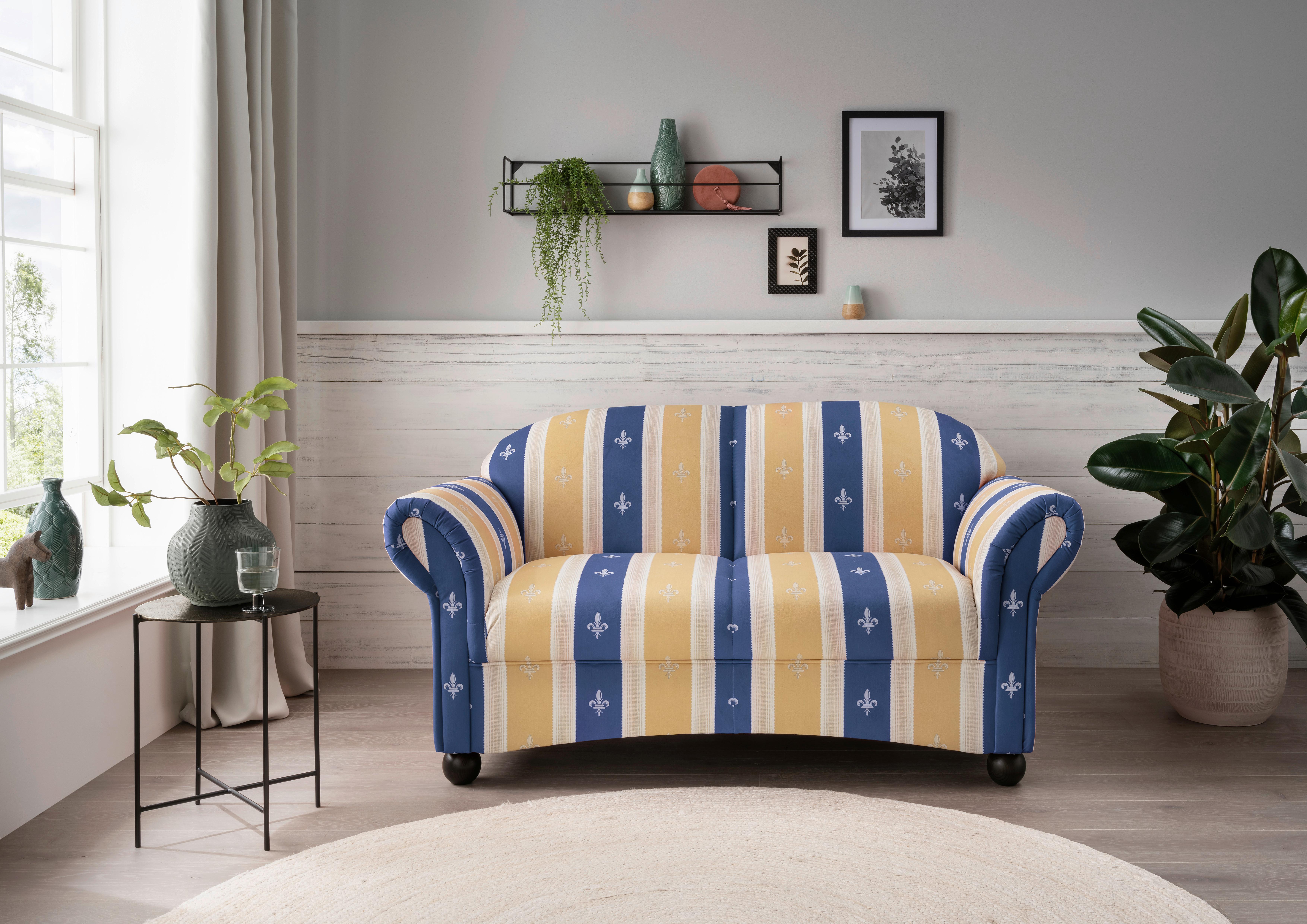 2-Sitzer-Sofa Torello Blau Mikrofaser - Blau/Wengefarben, KONVENTIONELL, Holz/Textil (151/84/80cm) - Livetastic