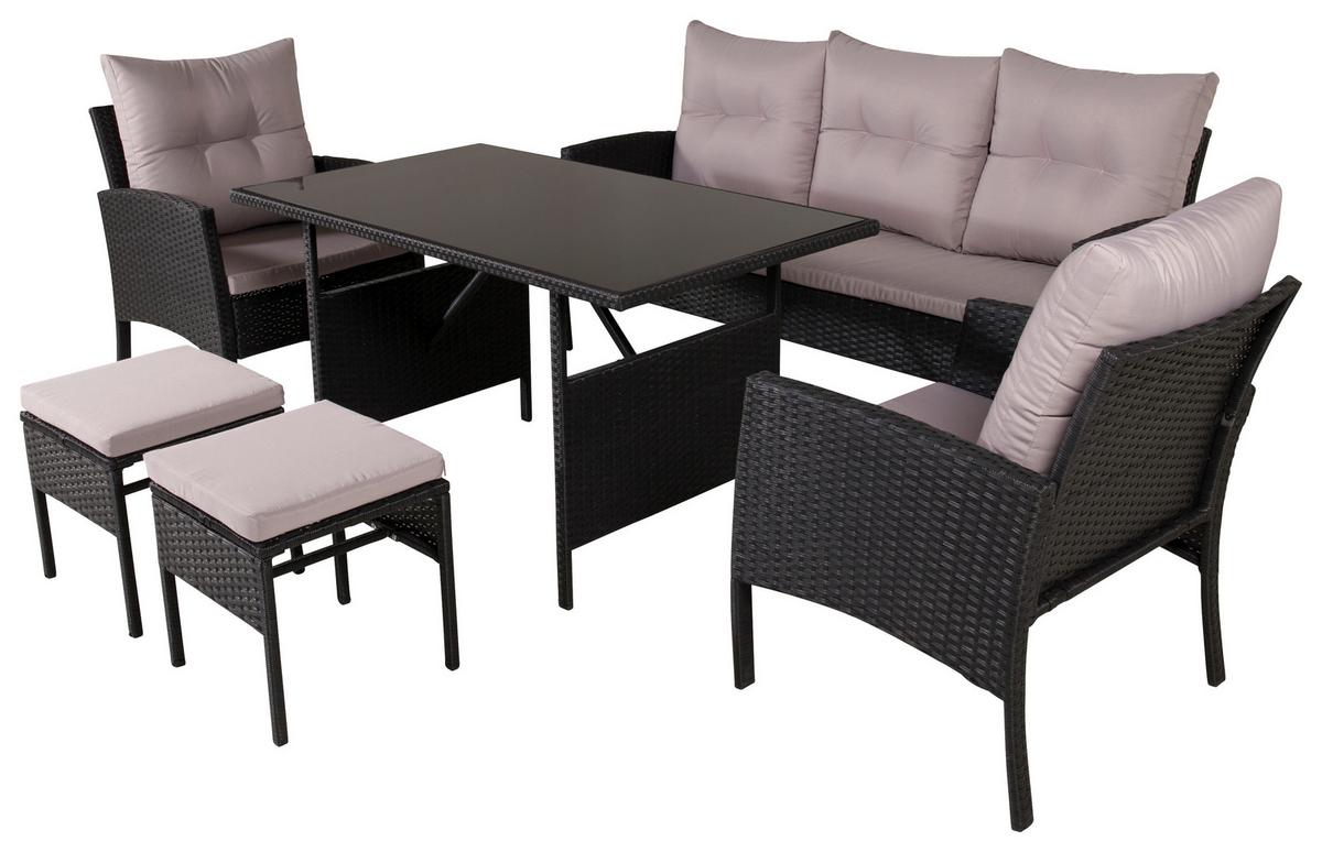 Dining-Loungeset Knock 6-tlg. Grau/Schwarz - Schwarz/Grau, KONVENTIONELL, Kunststoff - Gardenson
