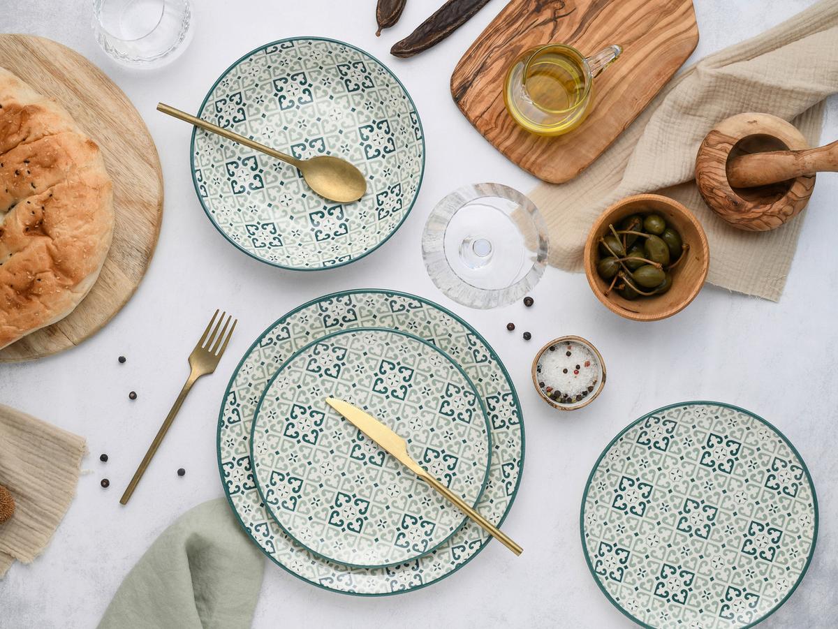 Jedilni Servis Yara Petrol, 12-Delni - zelena/bela, Basics, keramika - Creatable