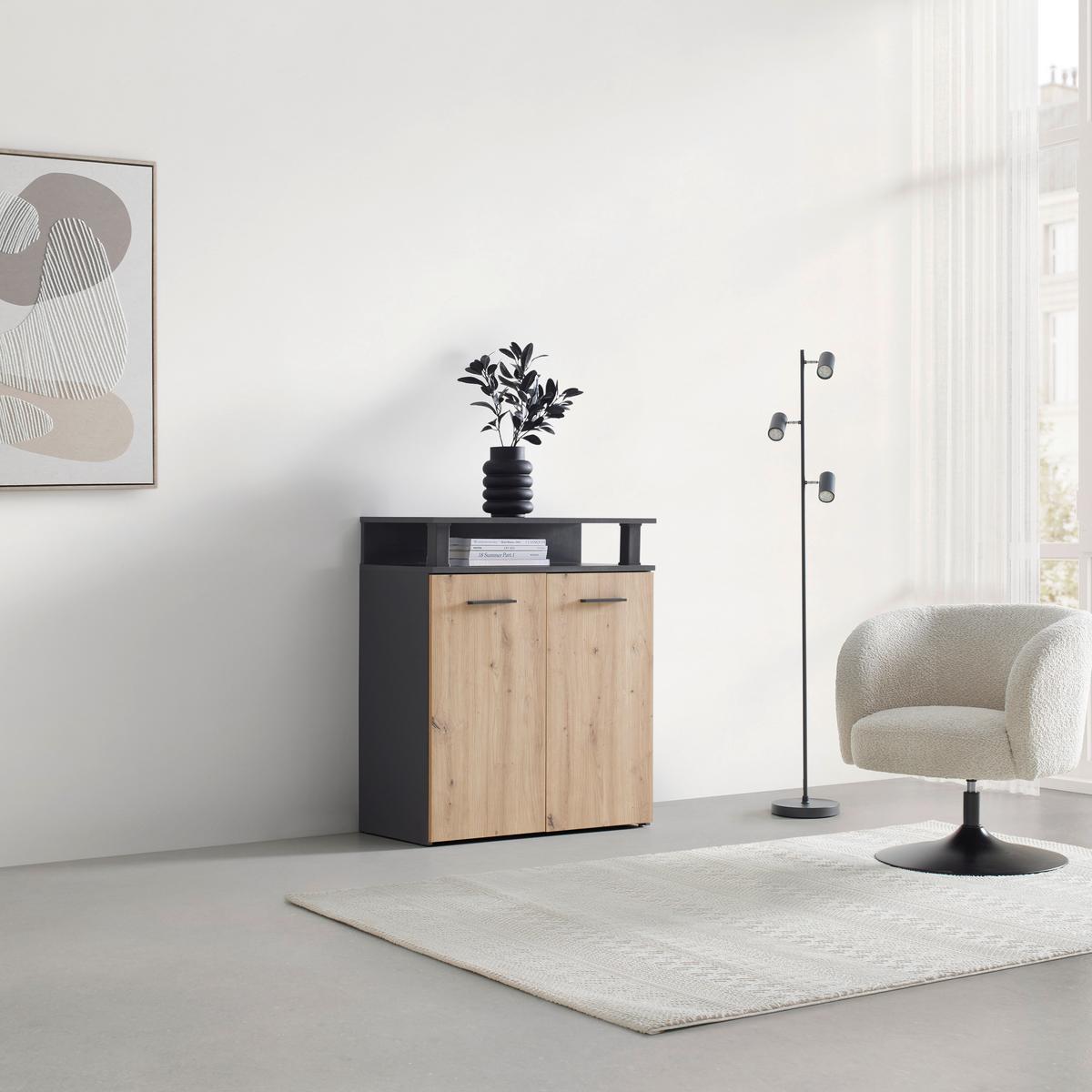 Kommode Montana Anthrazit/Eiche Artisan - Anthrazit/Schwarz, Modern, Holzwerkstoff/Kunststoff (78/90/38cm) - Mömax