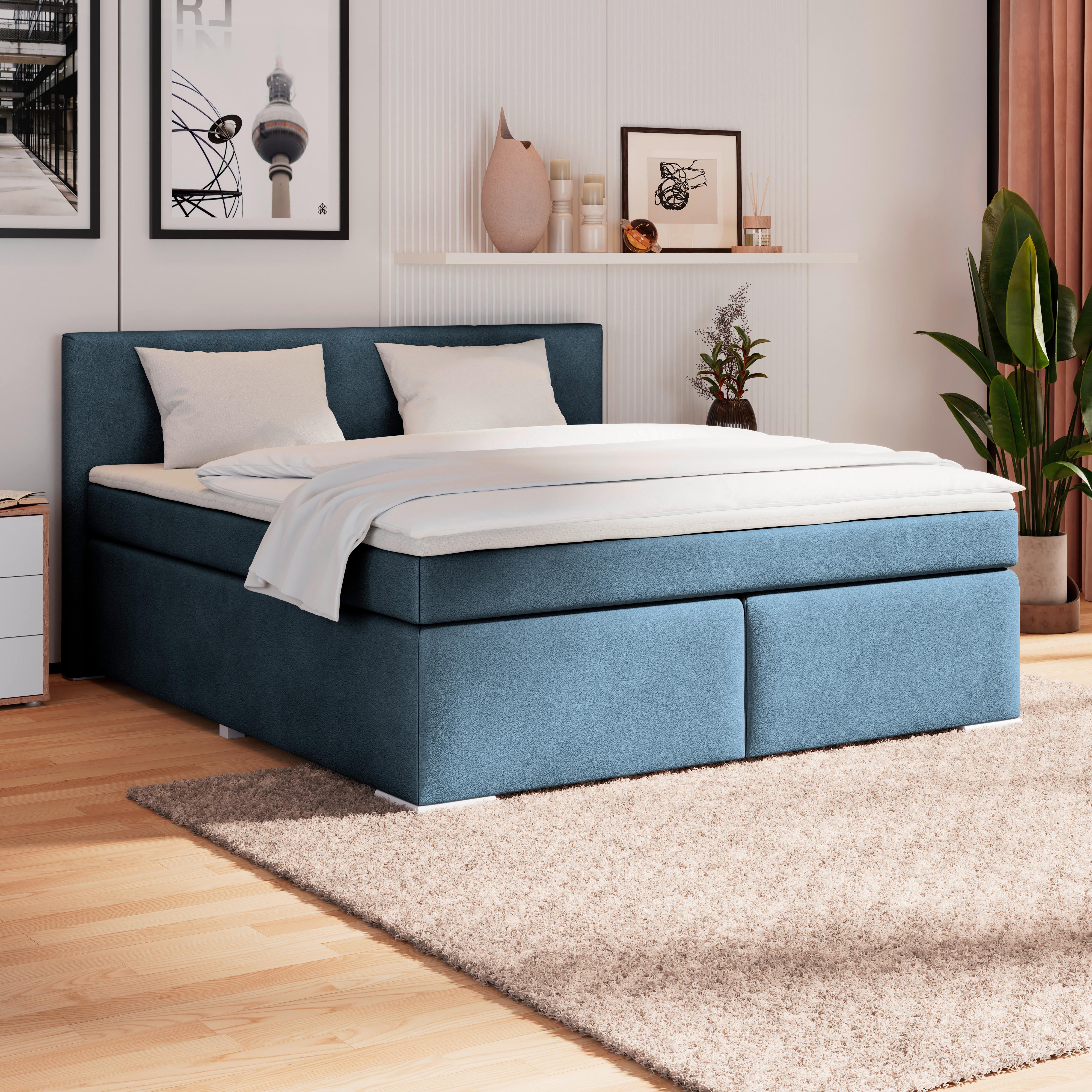 Boxspring Krevet Mira - boje sedefa/tamno plava, Konvencionalno, drvo/metal (180/200cm) - Best Price