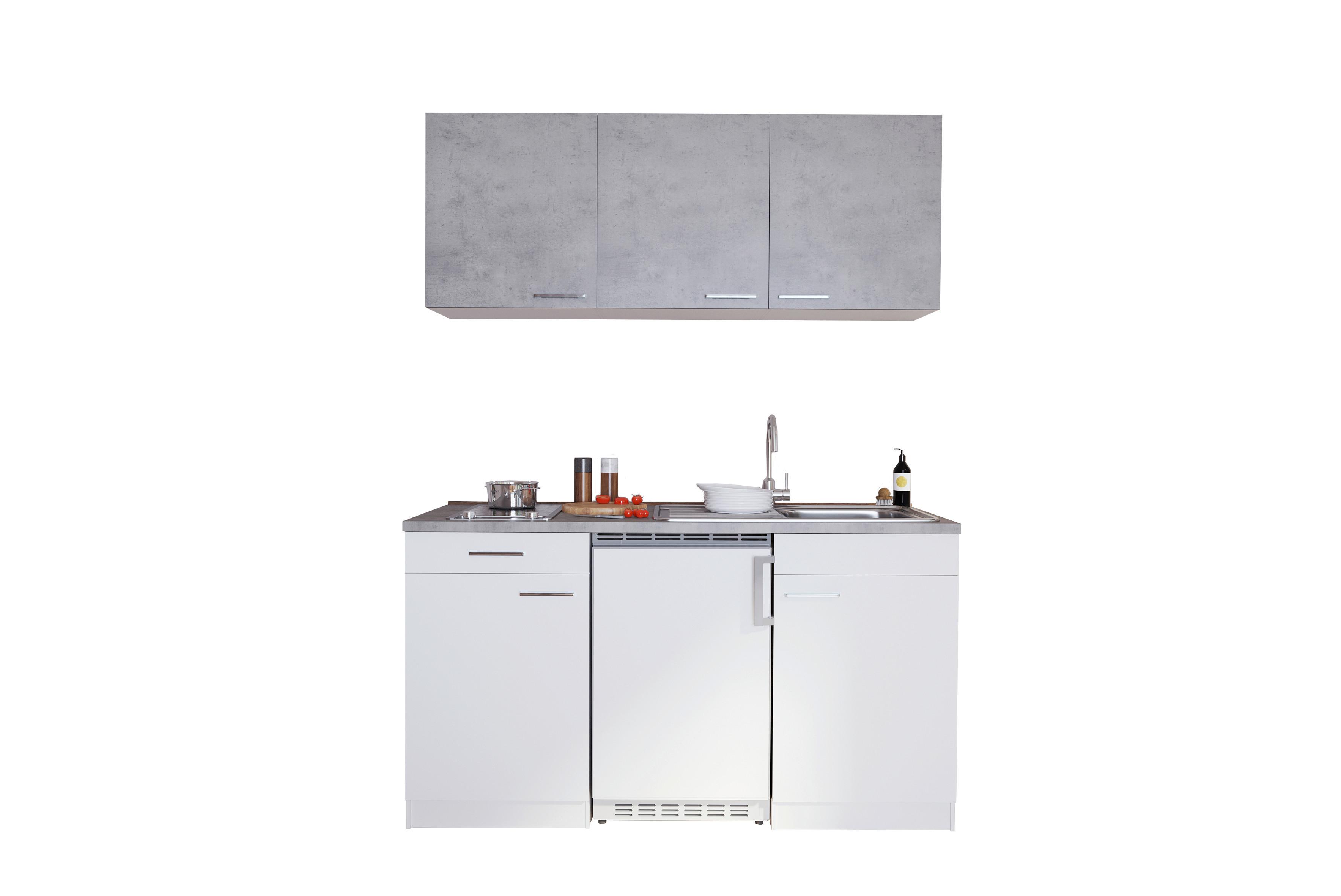 Miniküche Economy m. Geräten ca. 150cm Grau/Weiß - Alufarben/Weiß, KONVENTIONELL, Holzwerkstoff/Kunststoff (150cm) - Respekta