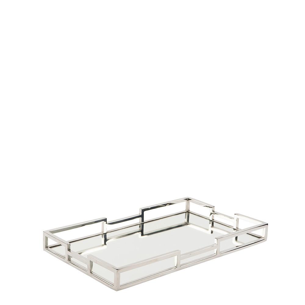 TACA DEKORACYJNA 155098 - kolor srebrny, Basics, metal/szkło (40/5/25cm) - Fink