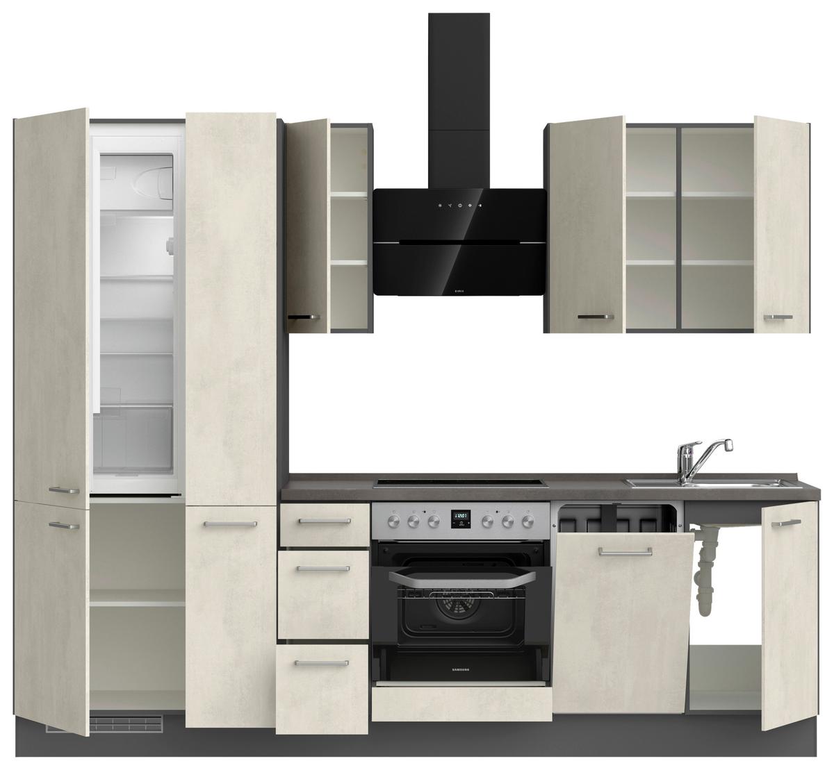Küchenblock Riva High m. Geräten Weiß - Schieferfarben/Edelstahlfarben, MODERN, Holzwerkstoff/Metall (270cm) - Nobilia