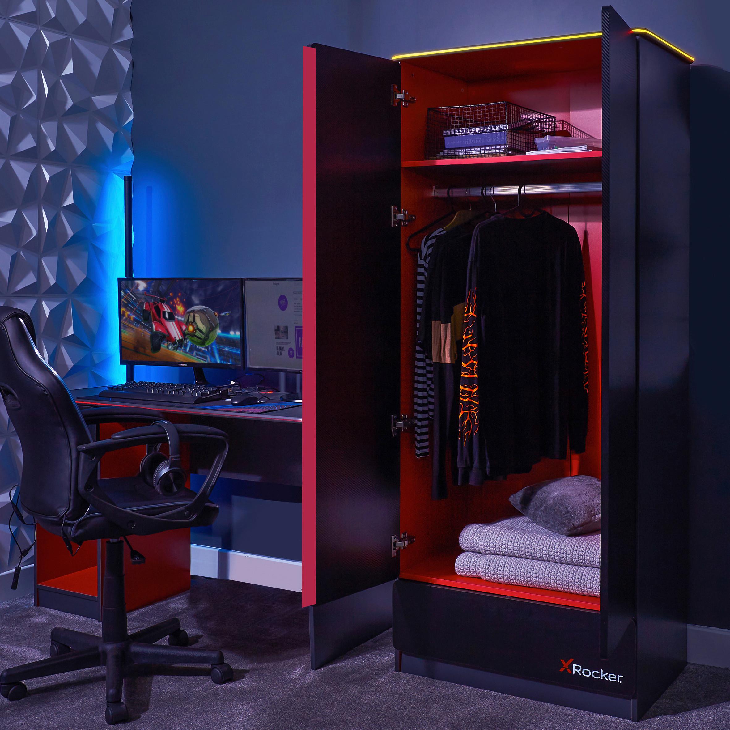 Kleiderschrank Carbon-Tek ca. 79x181x51,5cm Schwarz/Rot - Rot/Schwarz, MODERN, Holzwerkstoff (79/181/51,5cm) - X Rocker