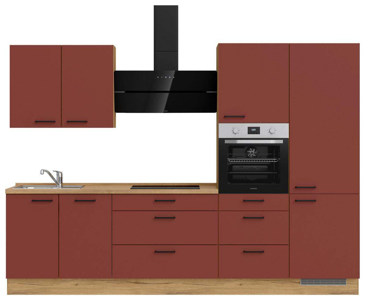 Küchenblock Easytouch High m. Geräten Dunkelrot - Eichefarben/Schwarz, MODERN, Holzwerkstoff/Metall (300cm) - Nobilia