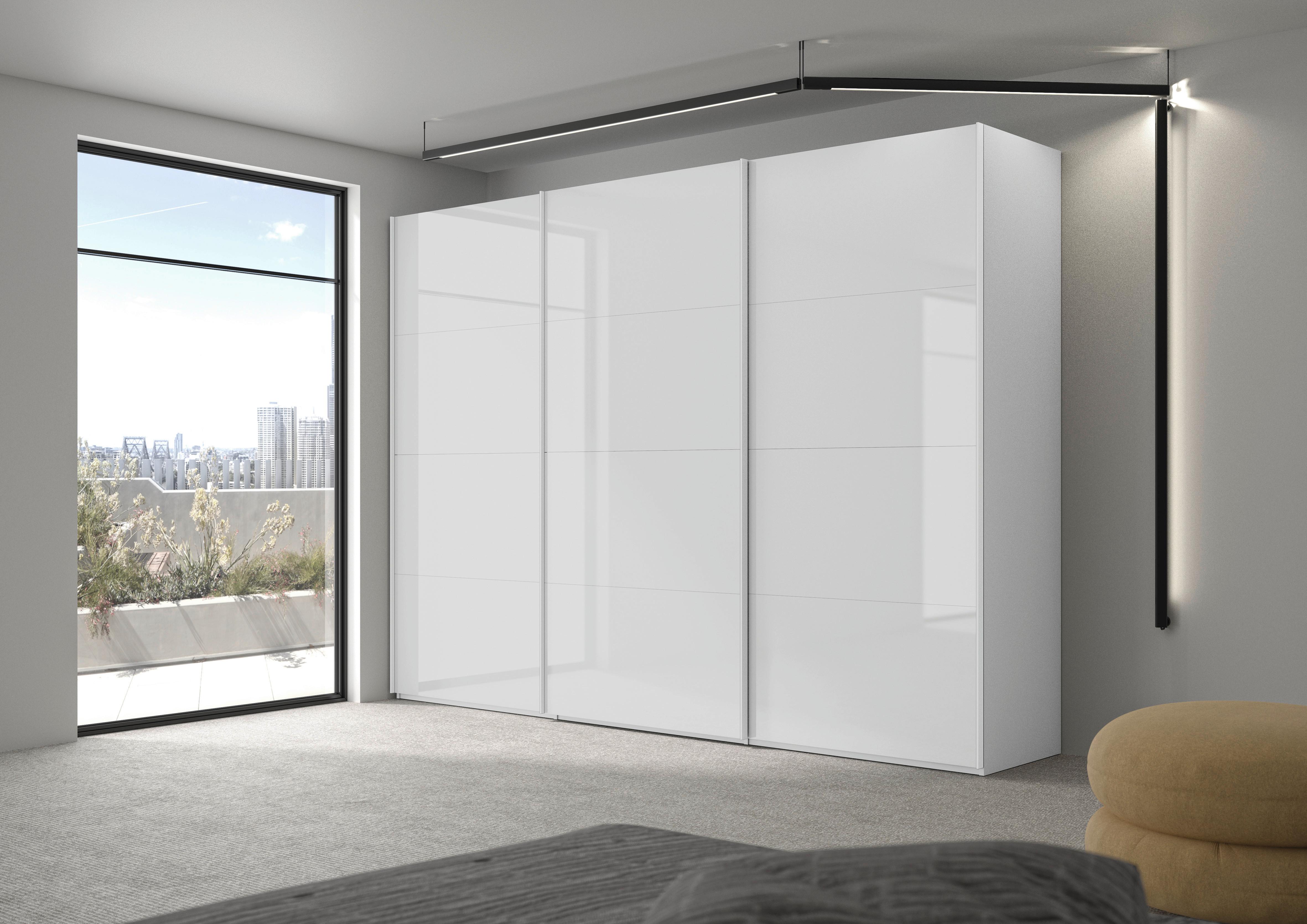 SCHWEBETÜRENSCHRANK LAGO - Weiß Hochglanz/Weiß, MODERN, Holzwerkstoff/Metall (300/220/64cm) - Mömax