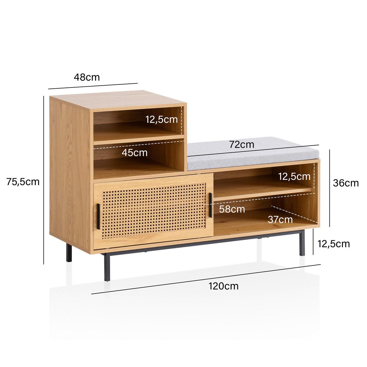 SCHUHBANK WL6.833 - Eichefarben/Schwarz, Konventionell, Holzwerkstoff/Metall (120/75,5/40cm) - Livetastic